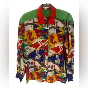 Escada Margaretha Ley Multi-Colored Flag Print Blouse: Size: 42 DE